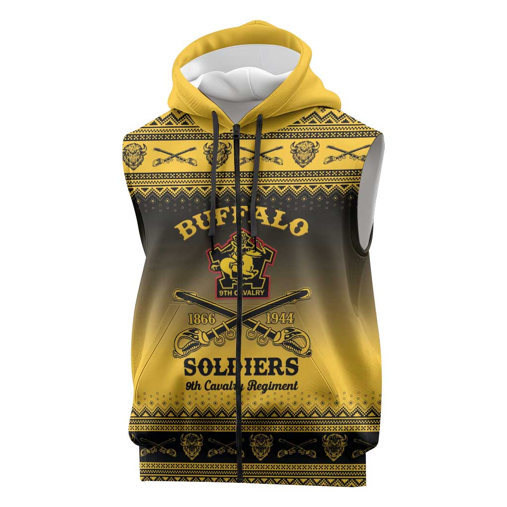 Afro Christmas Buffalo Soldiers Sleeveless Zip Hoodie 9th Cavalry Regiment - African Pride