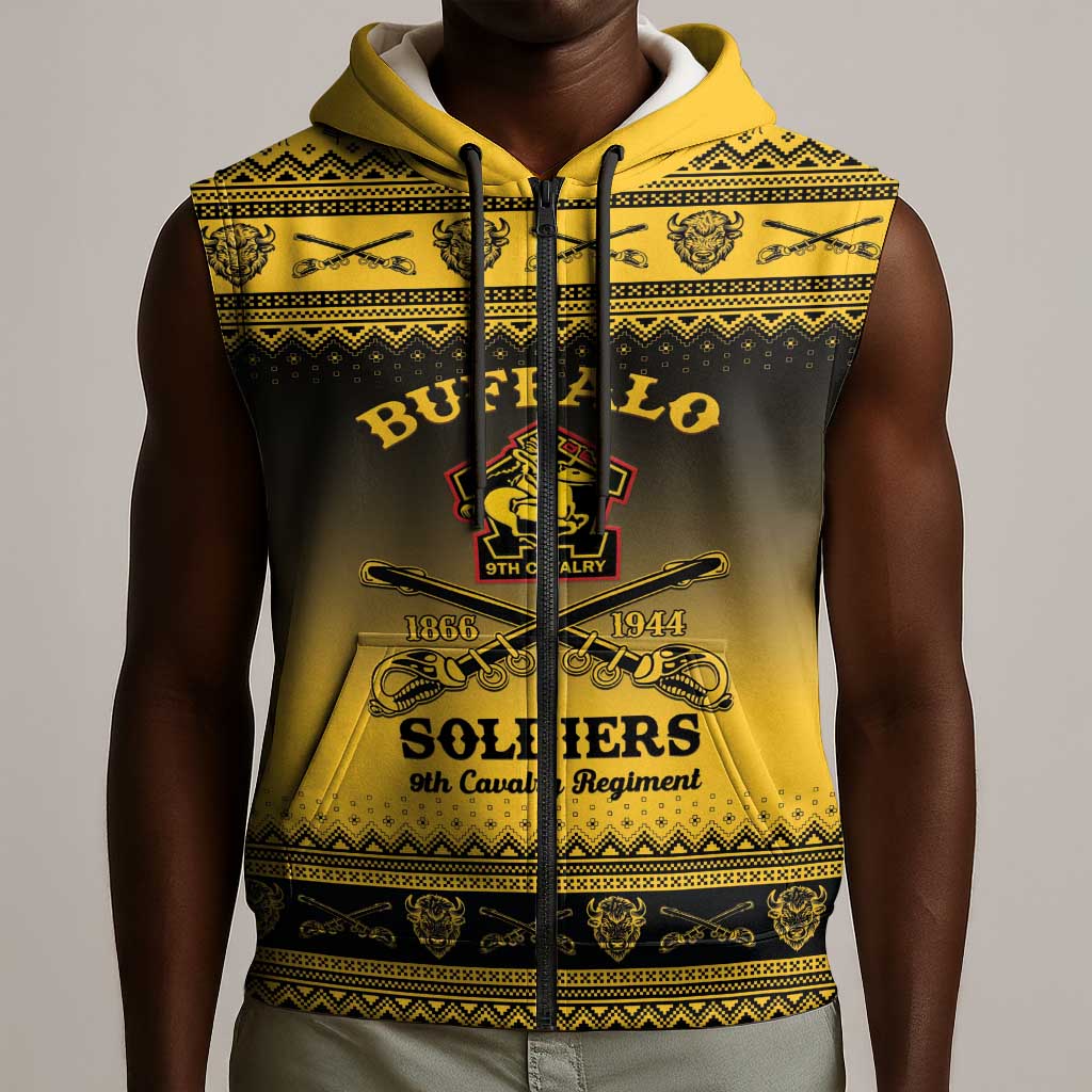 Afro Christmas Buffalo Soldiers Sleeveless Zip Hoodie 9th Cavalry Regiment - African Pride