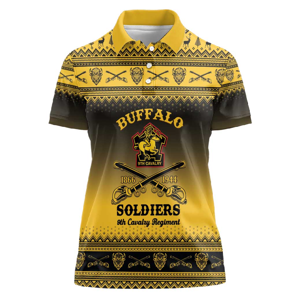 Afro Christmas Buffalo Soldiers Women Polo Shirt 9th Cavalry Regiment - African Pride