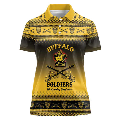 Afro Christmas Buffalo Soldiers Women Polo Shirt 9th Cavalry Regiment - African Pride