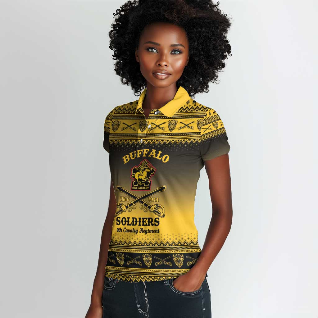 Afro Christmas Buffalo Soldiers Women Polo Shirt 9th Cavalry Regiment - African Pride