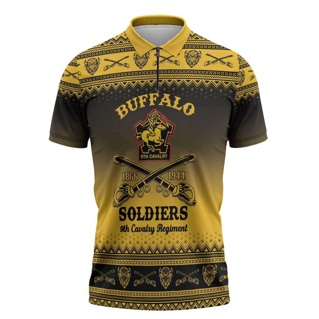Buffalo Soldiers Christmas Zipper Polo Shirt 9th Cavalry Regiment