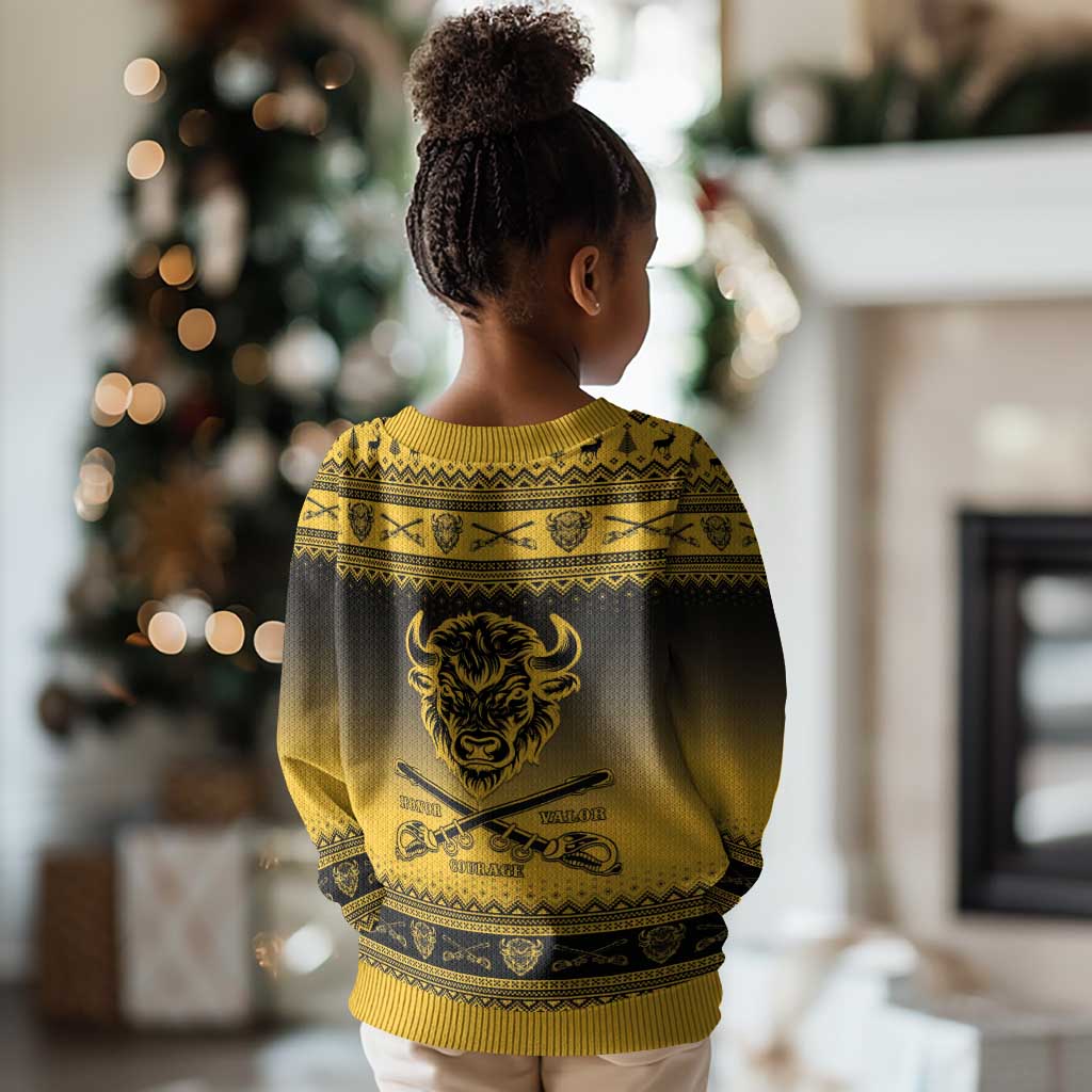 Afro Christmas Buffalo Soldiers Kid Ugly Christmas Sweater 10th Cavalry Regiment - African Pride