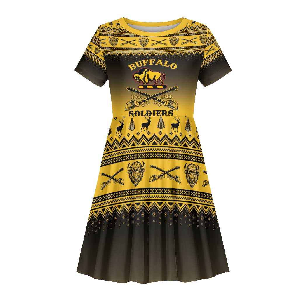 Afro Christmas Buffalo Soldiers Kid Short Sleeve Dress 10th Cavalry Regiment - African Pride