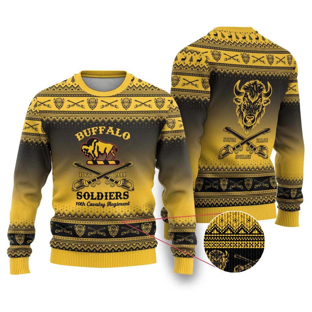 Afro Christmas Buffalo Soldiers Ugly Christmas Sweater 10th Cavalry Regiment - African Pride