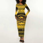 Afro Christmas Buffalo Soldiers Long Sleeve Bodycon Dress 10th Cavalry Regiment - African Pride