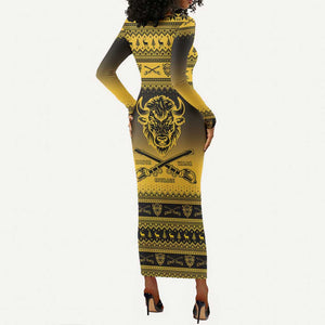Afro Christmas Buffalo Soldiers Long Sleeve Bodycon Dress 10th Cavalry Regiment - African Pride