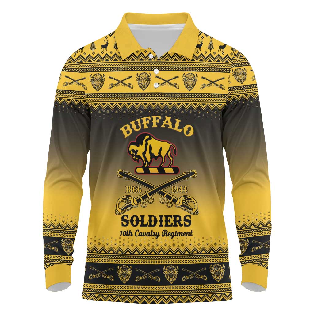 Afro Christmas Buffalo Soldiers Long Sleeve Polo Shirt 10th Cavalry Regiment - African Pride