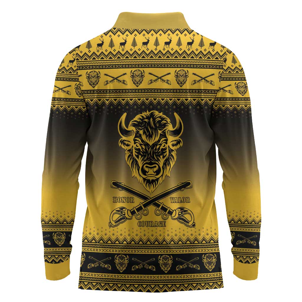Afro Christmas Buffalo Soldiers Long Sleeve Polo Shirt 10th Cavalry Regiment - African Pride
