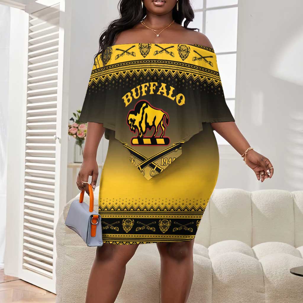 Afro Christmas Buffalo Soldiers Off Shoulder Short Dress 10th Cavalry Regiment - African Pride