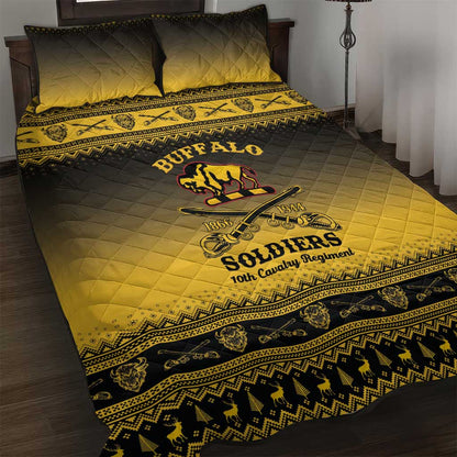 Afro Christmas Buffalo Soldiers Quilt Bed Set 10th Cavalry Regiment - African Pride
