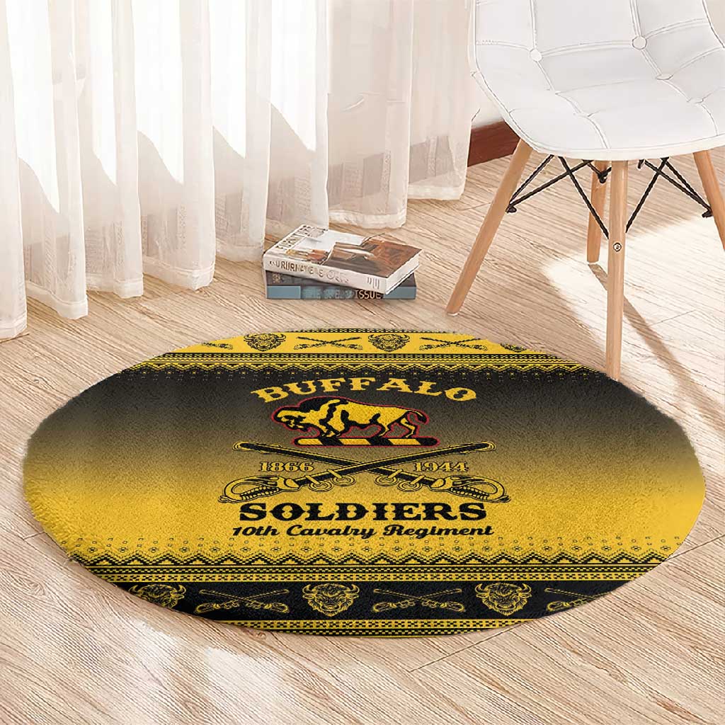 Afro Christmas Buffalo Soldiers Round Carpet 10th Cavalry Regiment - African Pride