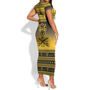 Afro Christmas Buffalo Soldiers Short Sleeve Bodycon Dress 10th Cavalry Regiment - African Pride