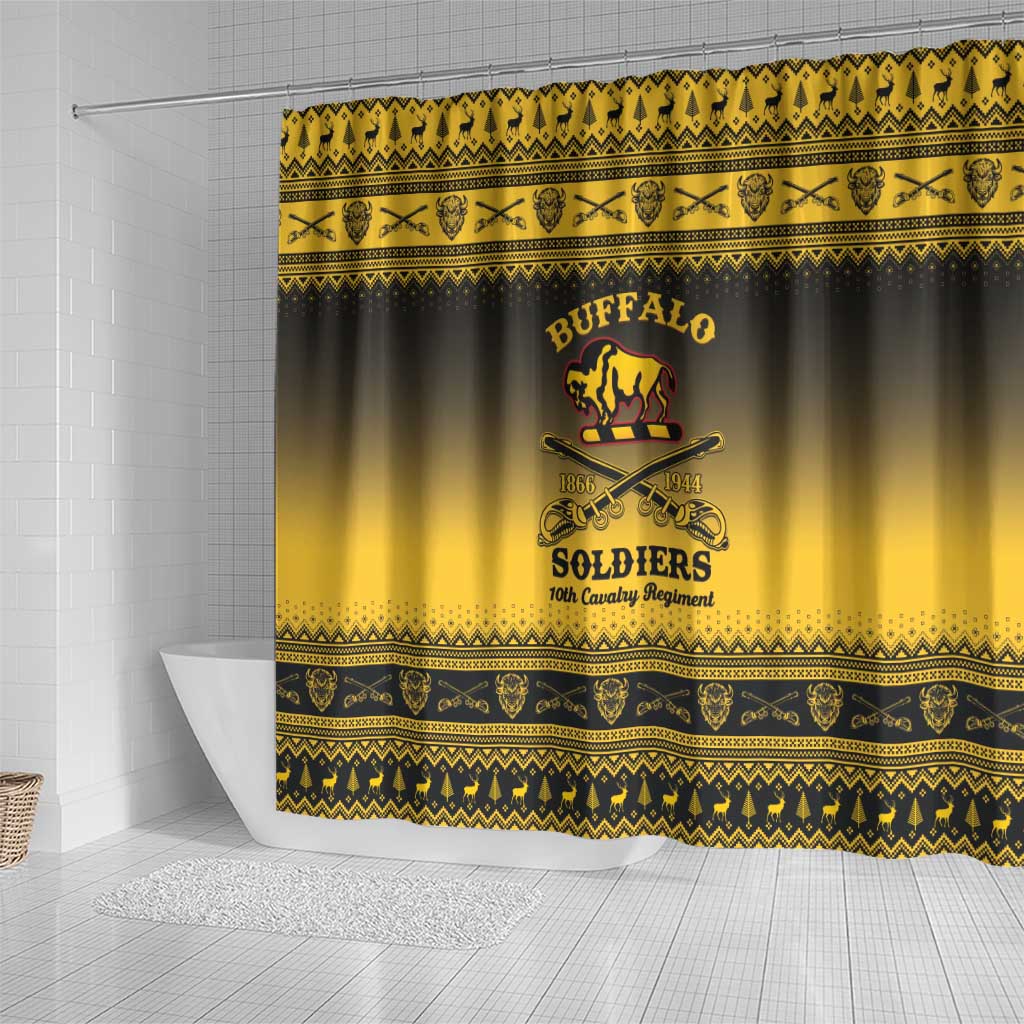 Afro Christmas Buffalo Soldiers Shower Curtain 10th Cavalry Regiment - African Pride
