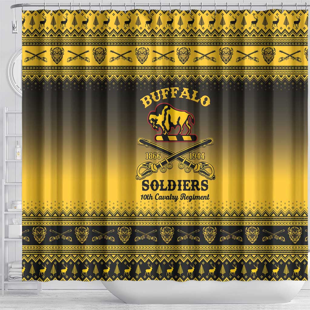 Afro Christmas Buffalo Soldiers Shower Curtain 10th Cavalry Regiment - African Pride