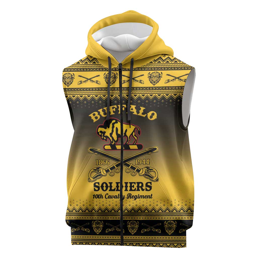 Afro Christmas Buffalo Soldiers Sleeveless Zip Hoodie 10th Cavalry Regiment - African Pride