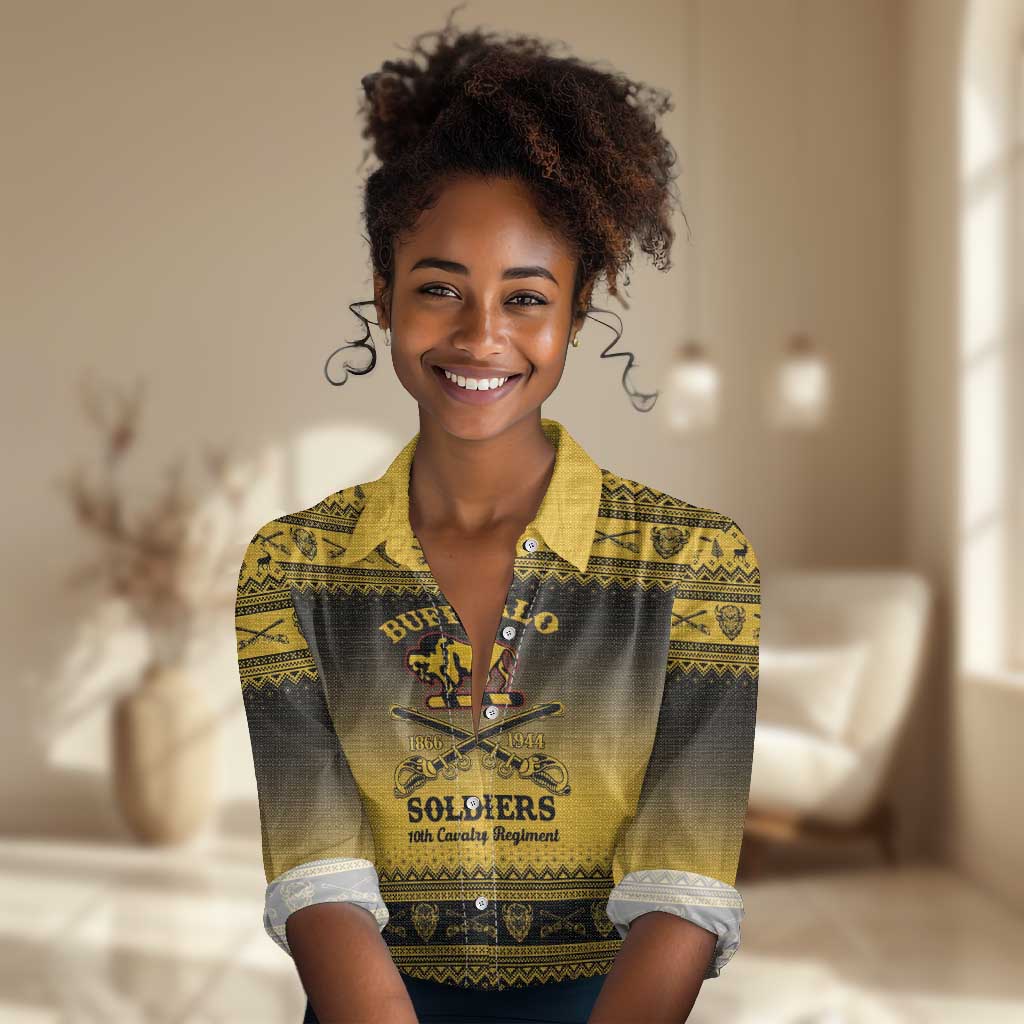 Afro Christmas Buffalo Soldiers Women Casual Shirt 10th Cavalry Regiment - African Pride