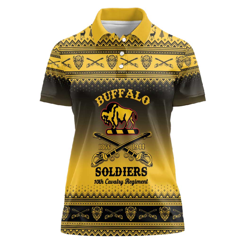 Afro Christmas Buffalo Soldiers Women Polo Shirt 10th Cavalry Regiment - African Pride