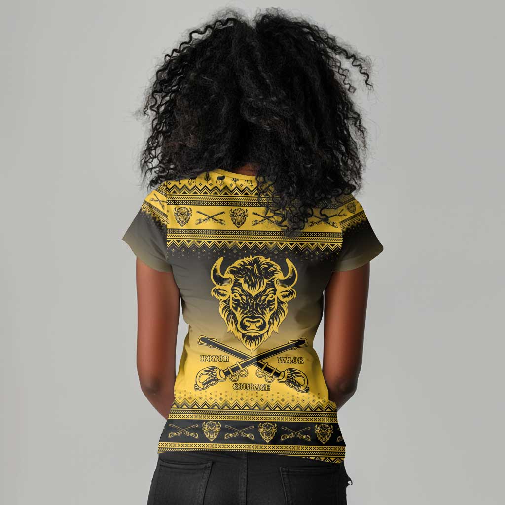 Afro Christmas Buffalo Soldiers Women V-Neck T-Shirt 10th Cavalry Regiment - African Pride