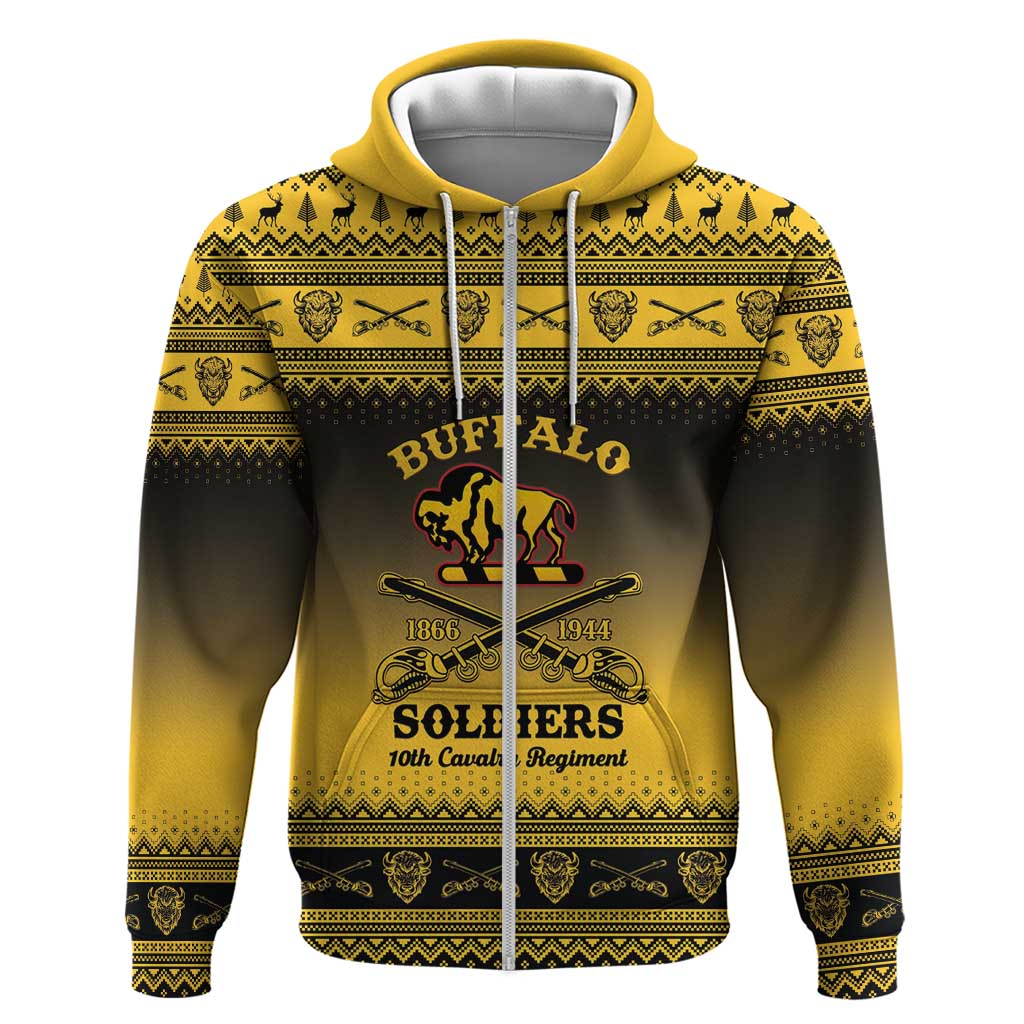 Afro Christmas Buffalo Soldiers Zip Hoodie 10th Cavalry Regiment - African Pride