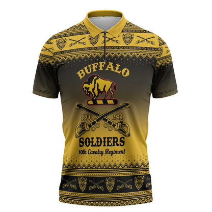 Buffalo Soldiers Christmas Zipper Polo Shirt 10th Cavalry Regiment