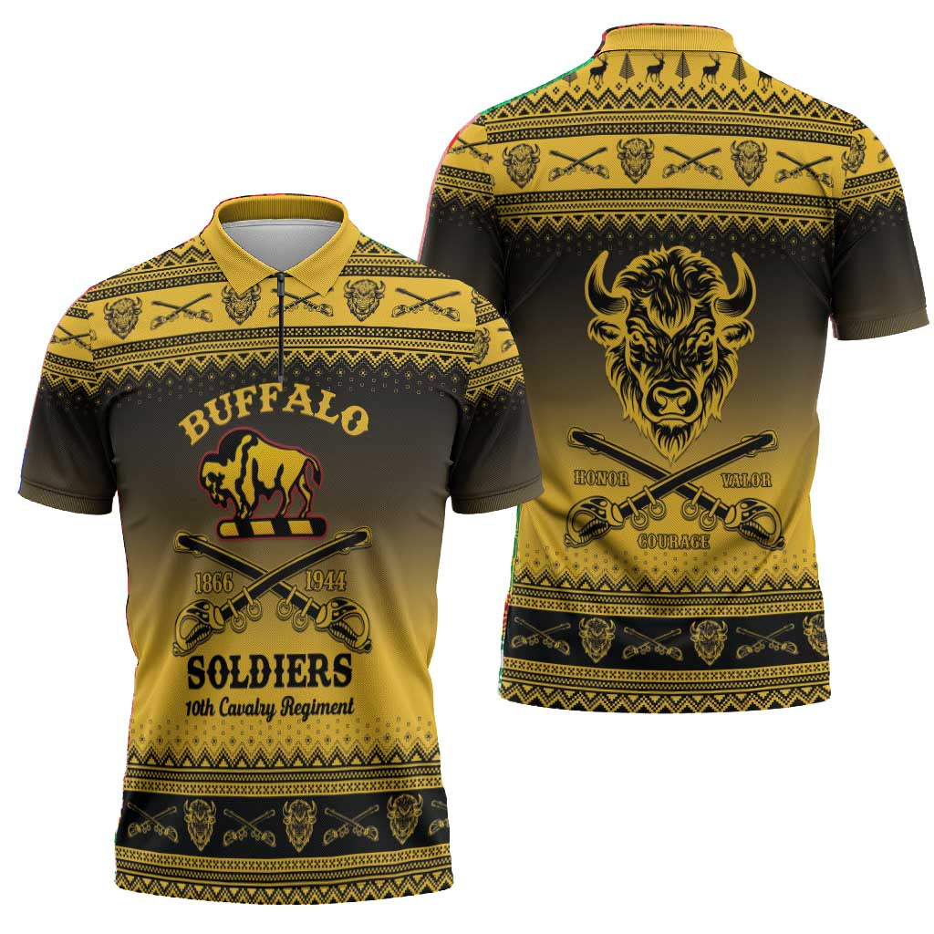 Buffalo Soldiers Christmas Zipper Polo Shirt 10th Cavalry Regiment