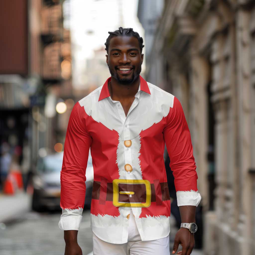 Black Santa Costume Long Sleeve Button Shirt Christmas Holiday Cosplay - African Pride