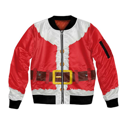 Black Santa Costume Sleeve Zip Bomber Jacket Christmas Holiday Cosplay - African Pride