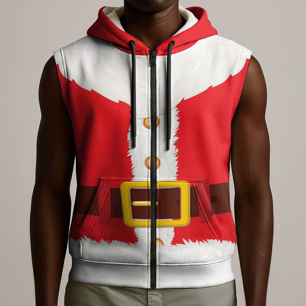 Black Santa Costume Sleeveless Zip Hoodie Christmas Holiday Cosplay - African Pride