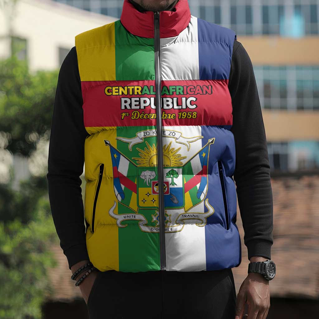 Personalized Central African Republic Sleeveless Puffer Jacket Happy Republic Day