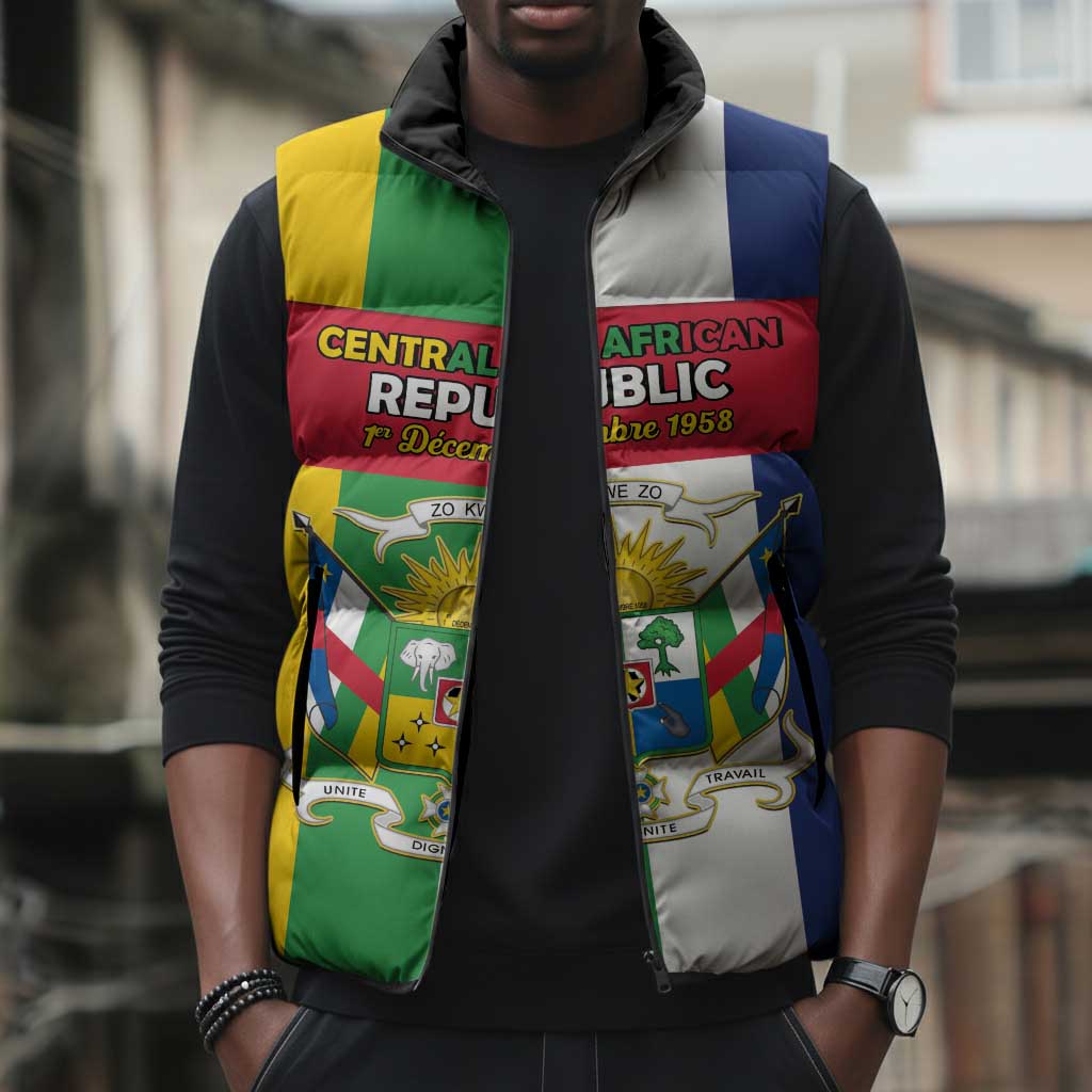 Personalized Central African Republic Sleeveless Puffer Jacket Happy Republic Day