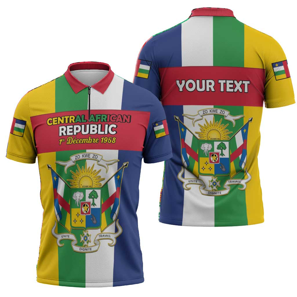 Personalized Central African Republic Zipper Polo Shirt Happy Republic Day