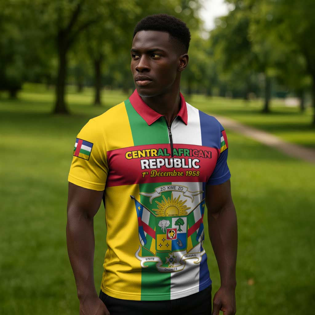 Personalized Central African Republic Zipper Polo Shirt Happy Republic Day