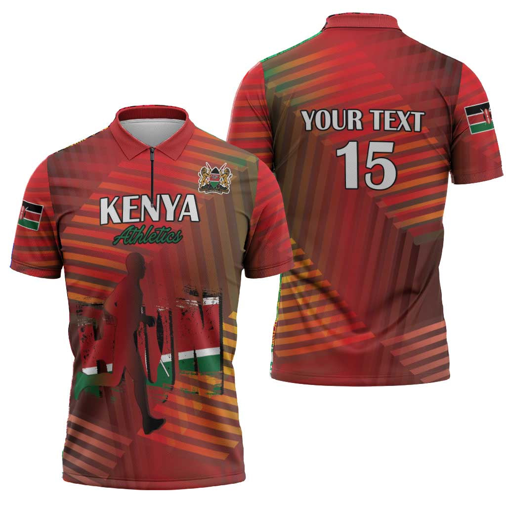Custom Kenya Athletics Zipper Polo Shirt Run Faster