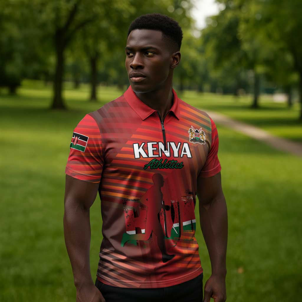 Custom Kenya Athletics Zipper Polo Shirt Run Faster