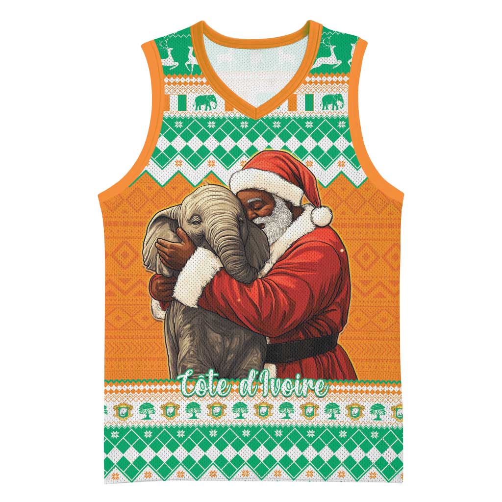 Afro Ivory Coast Christmas Basketball Jersey Black Santa Afishapa - African Pattern LT15