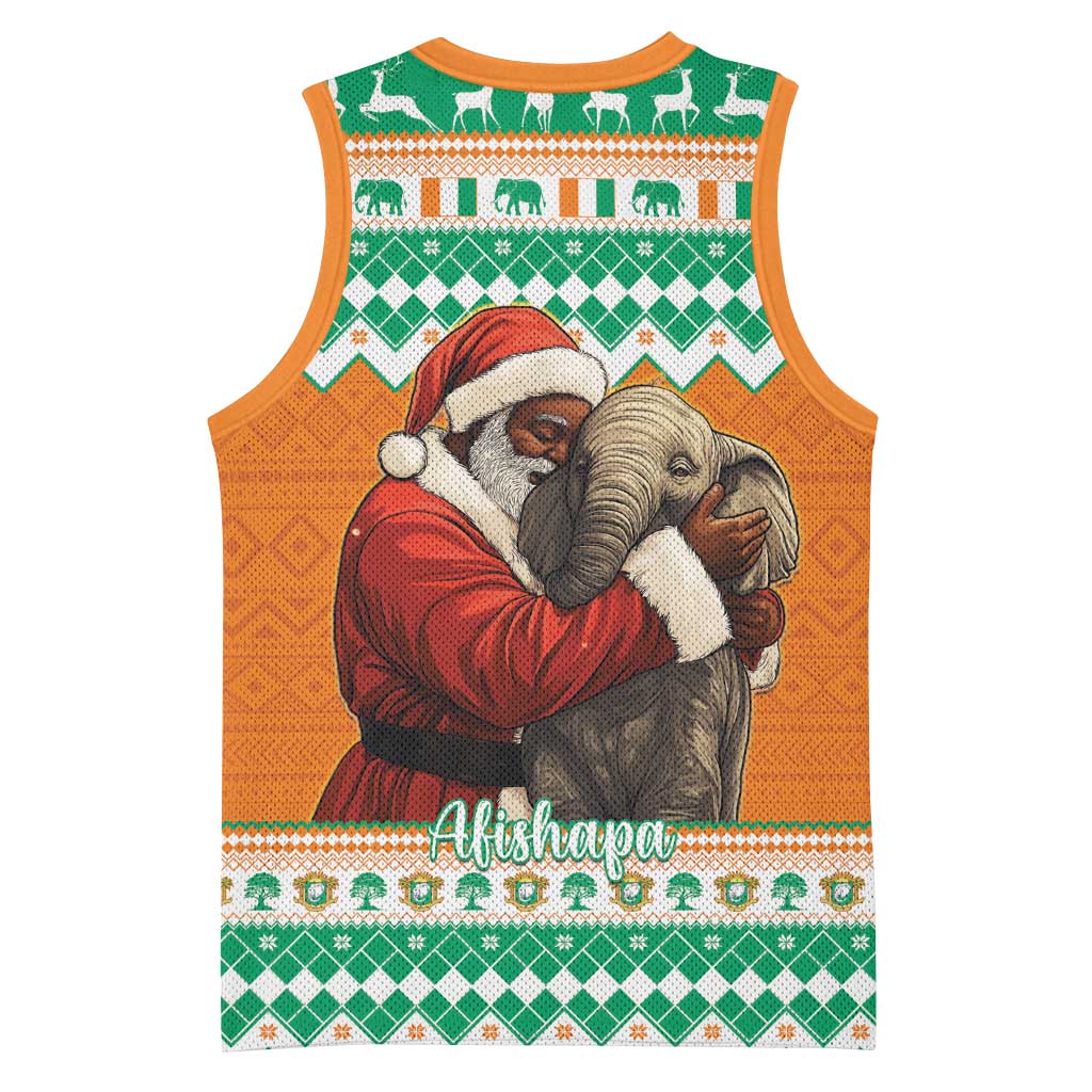 Afro Ivory Coast Christmas Basketball Jersey Black Santa Afishapa - African Pattern LT15