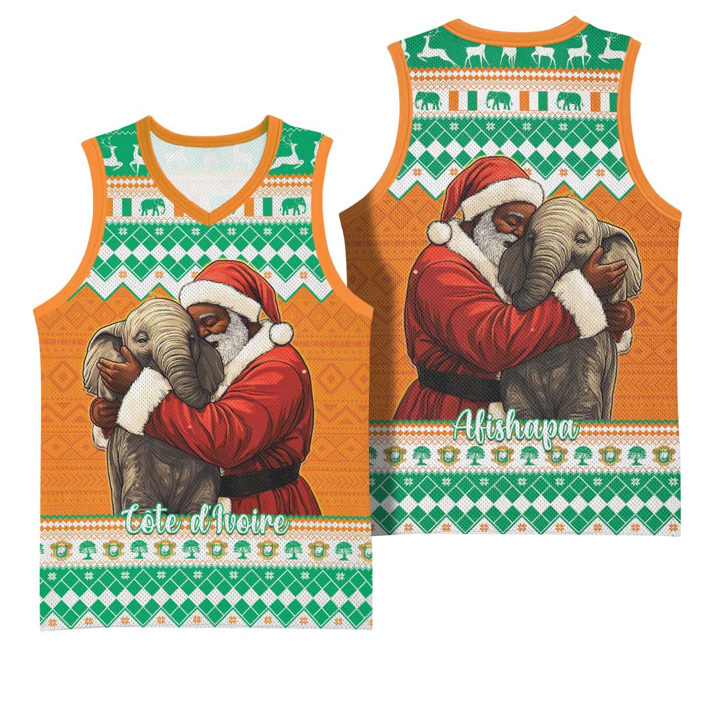 Afro Ivory Coast Christmas Basketball Jersey Black Santa Afishapa - African Pattern LT15