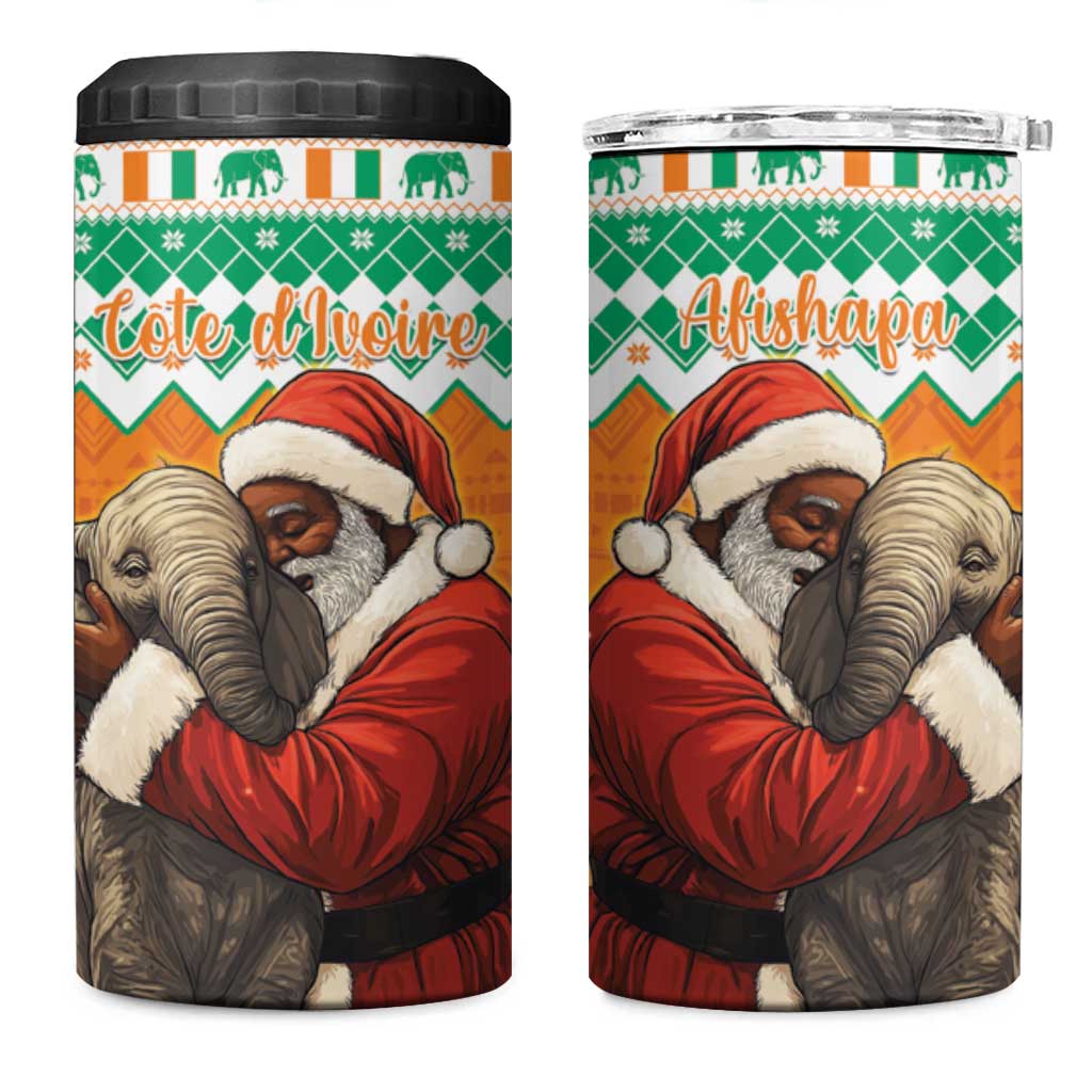 Afro Ivory Coast Christmas 4 in 1 Can Cooler Tumbler Black Santa Afishapa - African Pattern