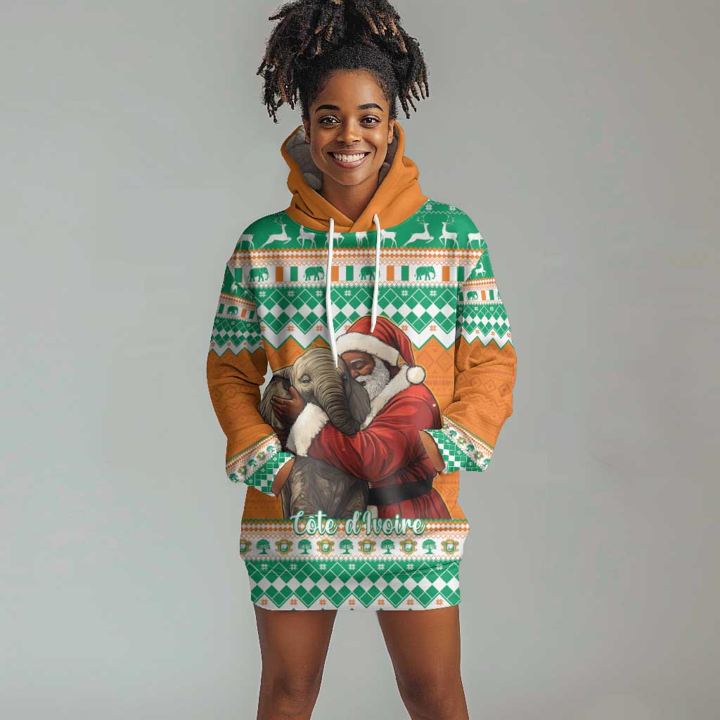 Afro Ivory Coast Christmas Hoodie Dress Black Santa Afishapa - African Pattern