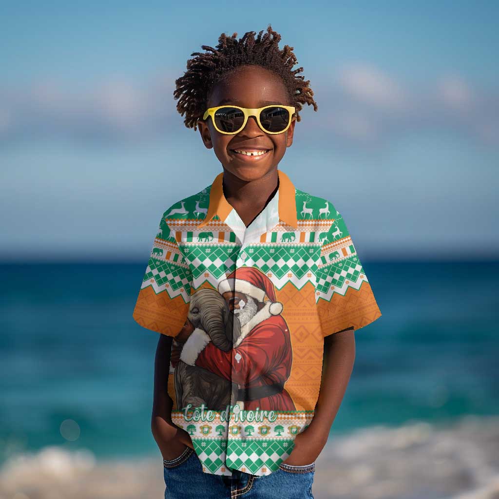 Afro Ivory Coast Christmas Kid Hawaiian Shirt Black Santa Afishapa - African Pattern