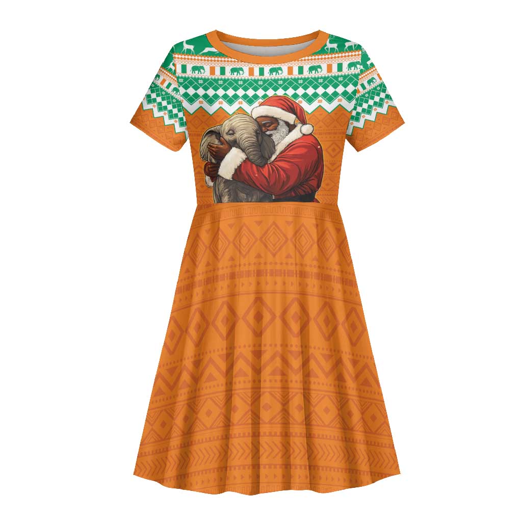 Afro Ivory Coast Christmas Kid Short Sleeve Dress Black Santa Afishapa - African Pattern