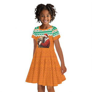 Afro Ivory Coast Christmas Kid Short Sleeve Dress Black Santa Afishapa - African Pattern