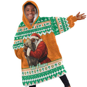 Afro Ivory Coast Christmas Kid Wearable Blanket Hoodie Black Santa Afishapa - African Pattern