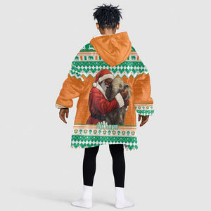 Afro Ivory Coast Christmas Kid Wearable Blanket Hoodie Black Santa Afishapa - African Pattern