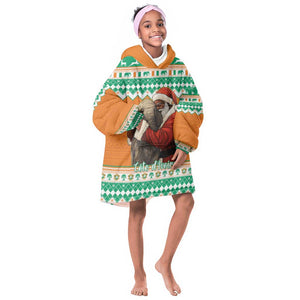 Afro Ivory Coast Christmas Kid Wearable Blanket Hoodie Black Santa Afishapa - African Pattern