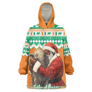 Afro Ivory Coast Christmas Kid Wearable Blanket Hoodie Black Santa Afishapa - African Pattern