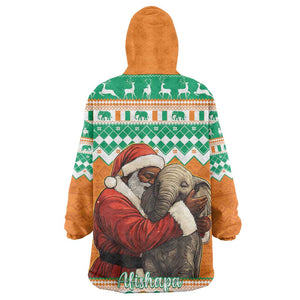 Afro Ivory Coast Christmas Kid Wearable Blanket Hoodie Black Santa Afishapa - African Pattern