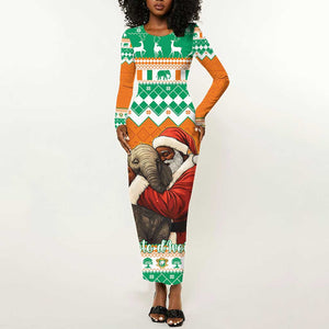 Afro Ivory Coast Christmas Long Sleeve Bodycon Dress Black Santa Afishapa - African Pattern