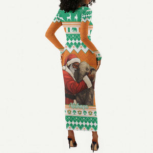 Afro Ivory Coast Christmas Long Sleeve Bodycon Dress Black Santa Afishapa - African Pattern